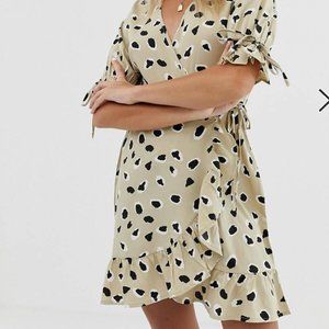 ASOS Wednesday's Girl Wrap Mini Dress Ruffle Leopard Size M